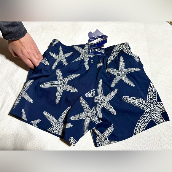Vilebrequin Moorise New NWT Sz M Men's Navy Starfish Swim Shorts glow in dark - Picture 6 of 10
